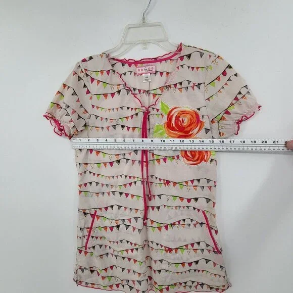 Koi Kathy Peterson Scrub Top Women’s Floral Flag Print Pink Green - Picture 5 of 10